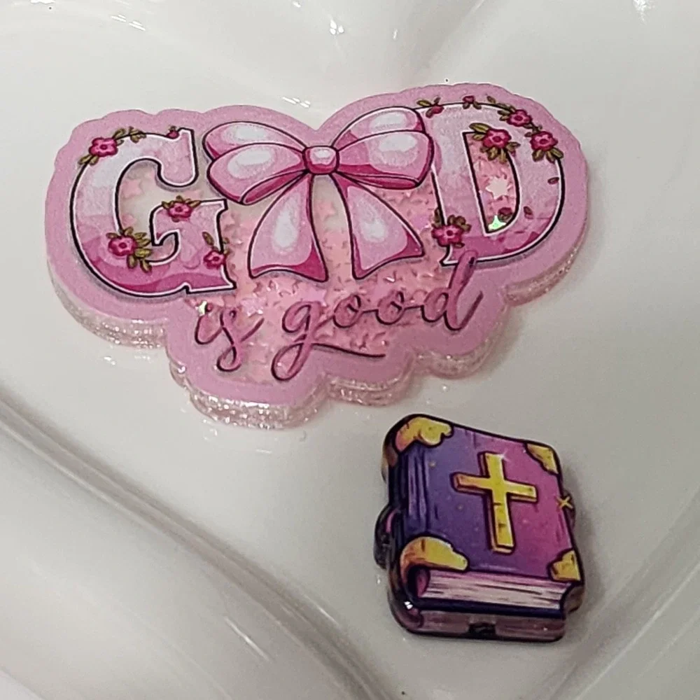 God Is Good Flatback Focal Bead Shaker Beaded Pen Acrylics Badge Flats Bible